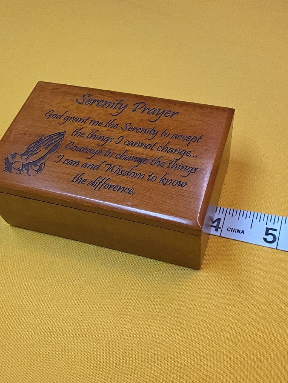 Vintage Mahogany Serenity Prayer Wooden Keepsake Trinket Box